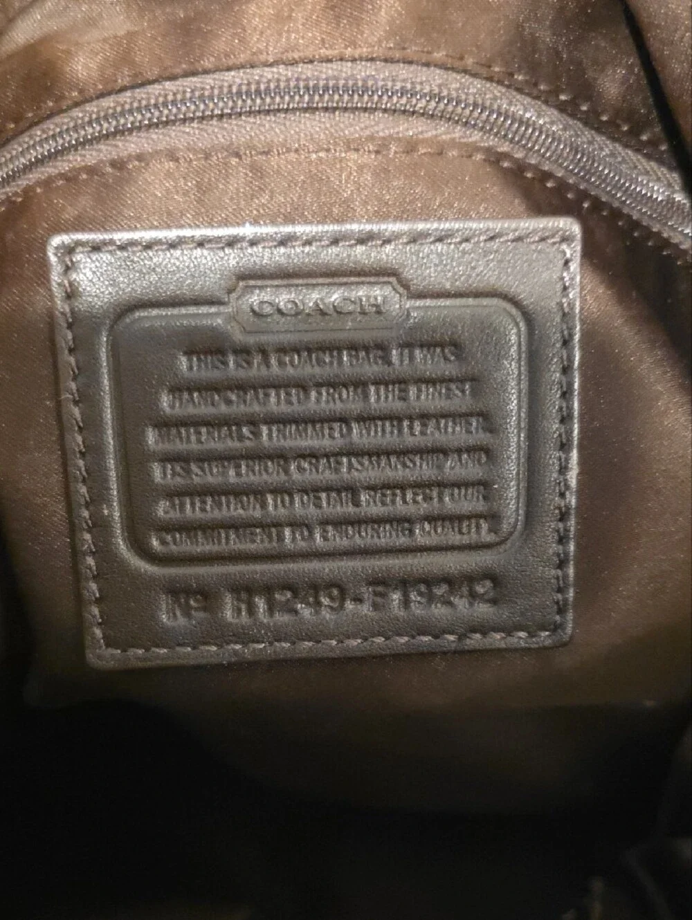 Coach Tan Signature Satchel with Dark Brown Patent Trim
